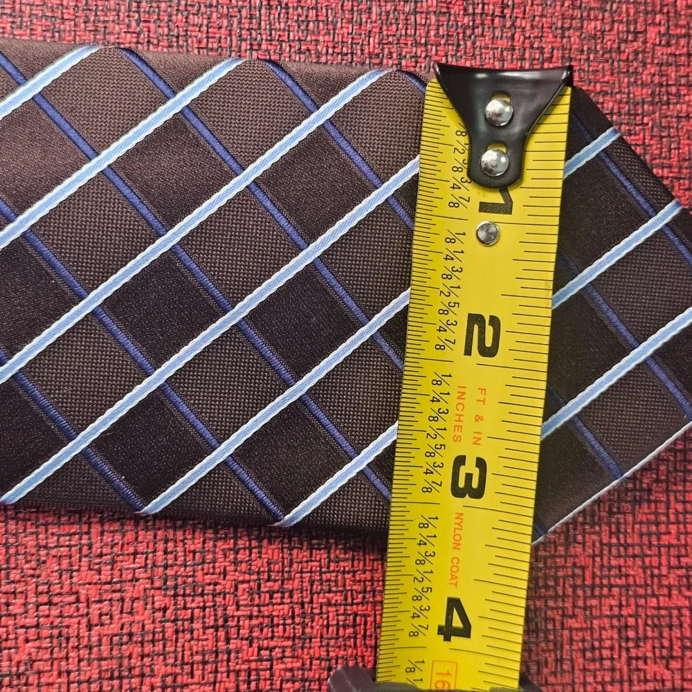 Tommy‎ Hilfiger Silk Tie Brown Blue Grid Classic Business Office Preppy Academia
